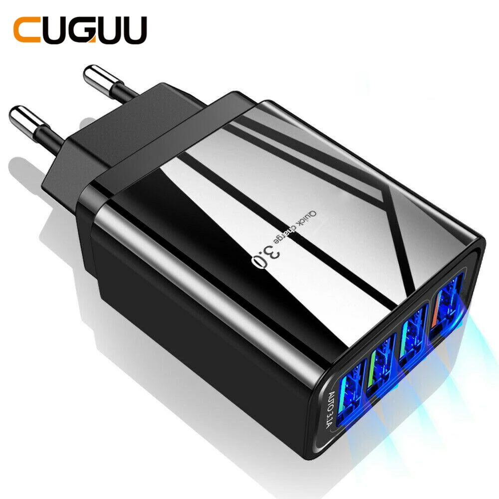 

QC 3.0 USB Fast Charger For iPhone Max 3A 4 USB Ports Quick Charger For Samsung Power Adapter Mobile Phone Charger US EU UK Plug