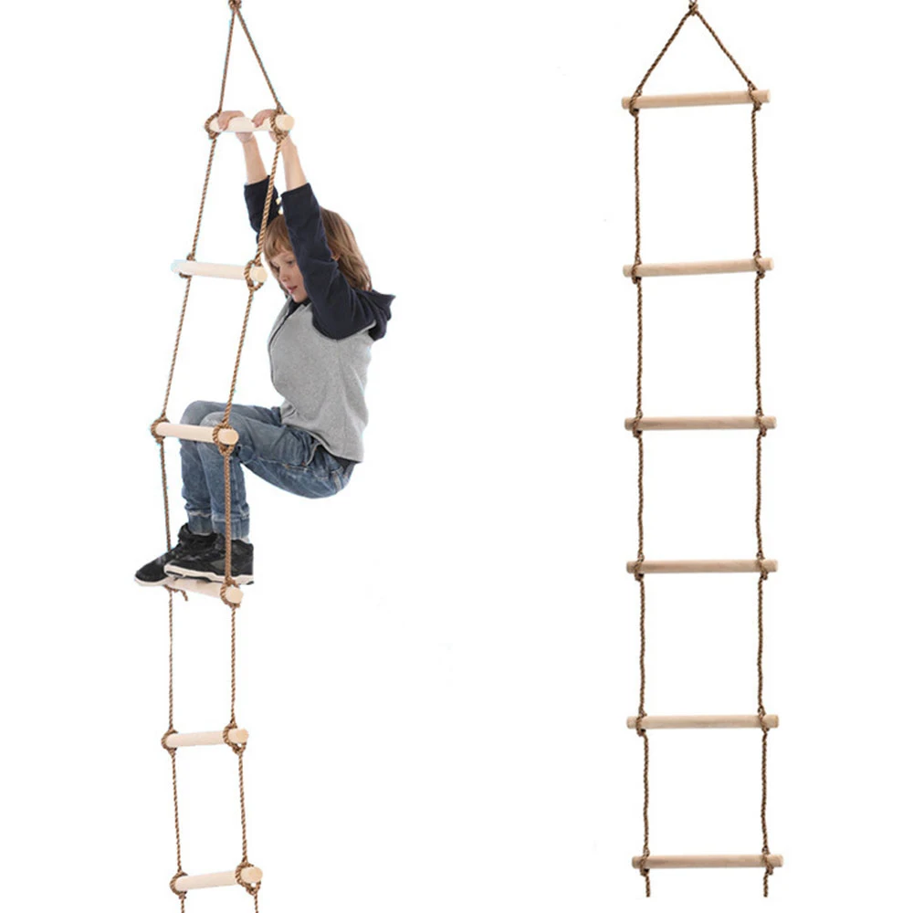 5 Wooden Rungs PE Rope Ladder Children Climbing Toy Kids Sport Swing Safe Fitness Toys Equipment Indoor Outdoor Garden