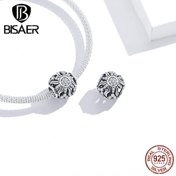 

BISAER Dazzling Sun Shape Charms 925 Sterling Silver Sunny CZ Beads Charms for Bracelets Women Fshion Jewelry Making HSC1458
