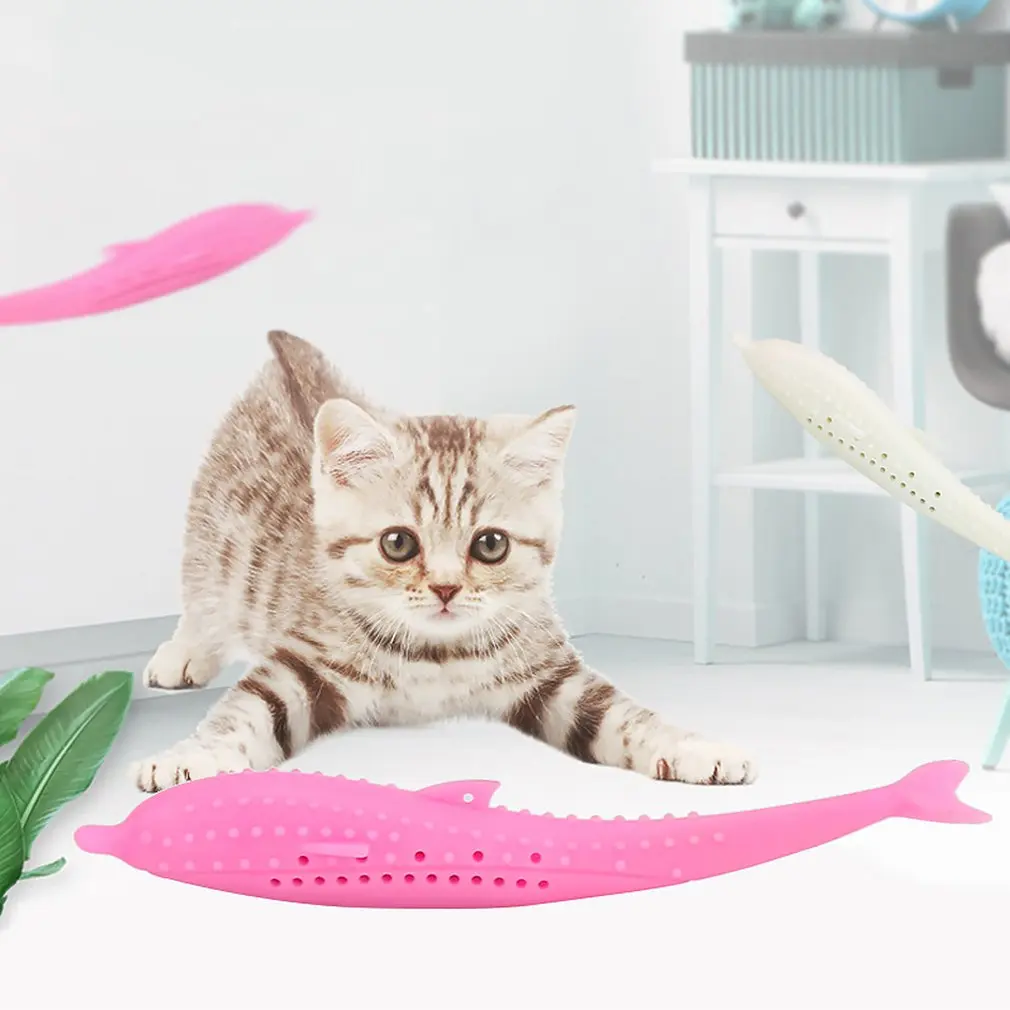 Игрушка в форме кошки и рыбы С Кошачьей Мятой, самоочищающаяся зубная щетка для кошек, инструмент для удаления зубного камня, товары для чистки собак и кошек
