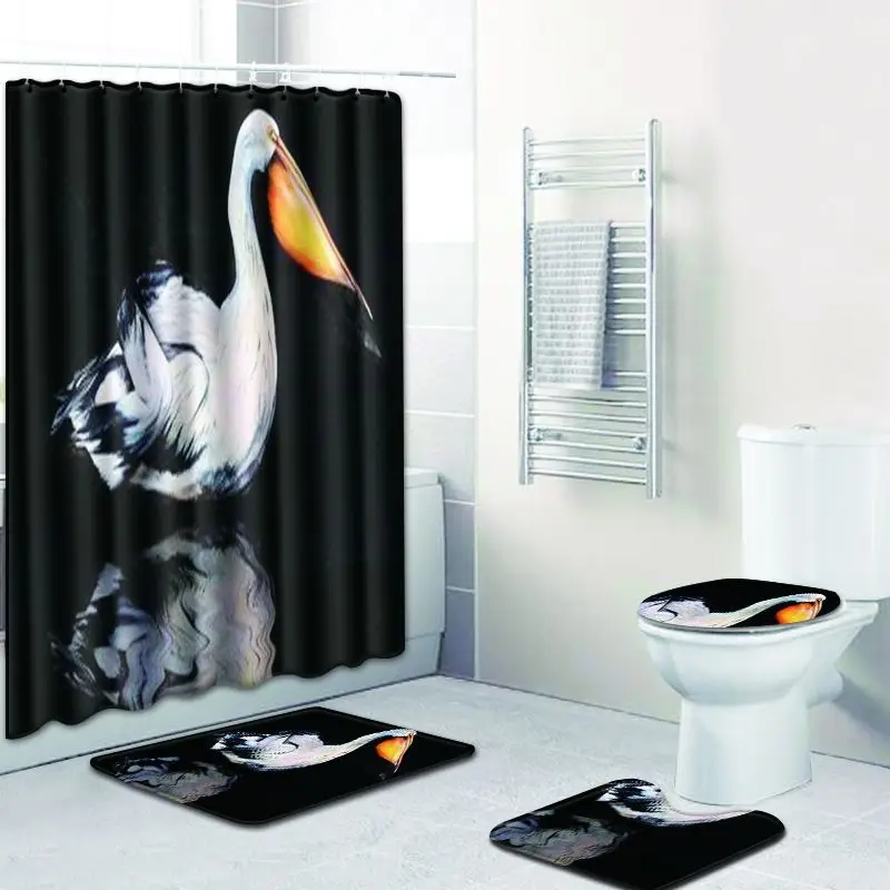 

Waterproof Shower Curtain Bathroom Non-slip Pedestal Rug Lid Toilet Cover Polyester Hooks Home Decor Bathroom Accessories