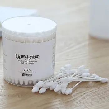 

100Pcs Pear Cucurbit Shaped Double Tipped Cotton Swab Multipurpose Antibacterial Baby Ear Cleaning Paper Shaft Stick Makeup Tool