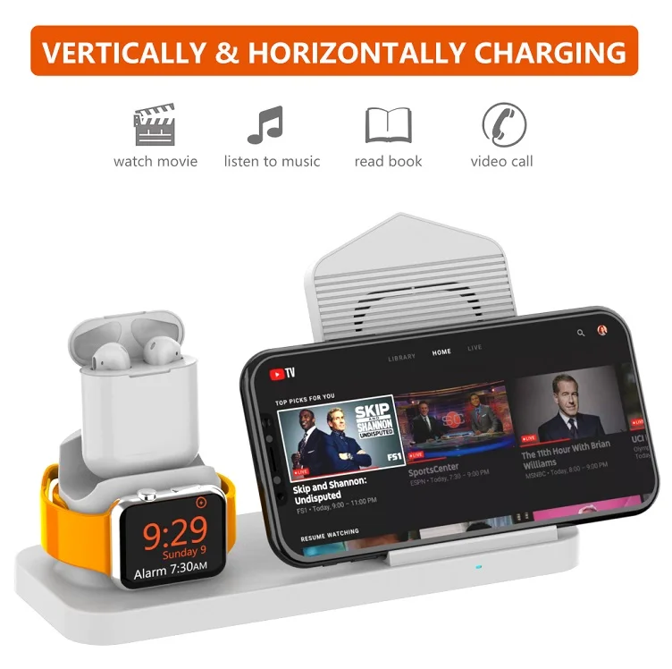 Desk Qi fast charge Wireless Charger Charging Stand Dock Station for iPhone watch Series 3 in 1Fast  Wireless Charger