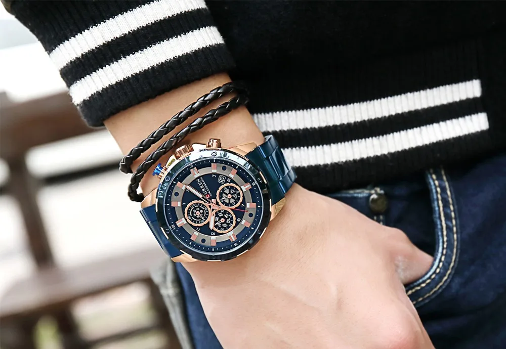 CURREN Часы мужские синие Роскошные кварцевые Стальные мужские s часы лучший бренд класса люкс часы с хронографом мужские часы Роскошные