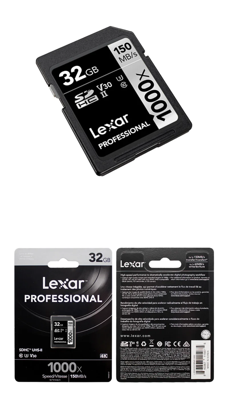 Lexar Профессиональный 1000x SD карта 32 Гб до 150 МБ/с. флэш-карта памяти UHS-II U3 V30 SDHC карты sd записки для Камера