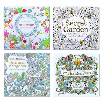 

4 pcs 24 Pages Animal Kingdom English Edition Coloring Book for Children Adult Relieve Stress Kill Time Painting Drawing Books