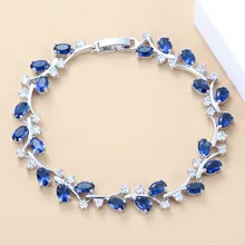 Модный брелок, 925 пробы, серебро, синий, циркон, накладка, цепочка 19 см, браслет для женщин, подарочная коробка