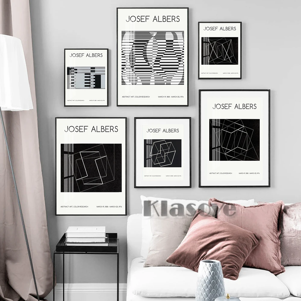 

Josef Albers Black White Constructivism Exhibition Museum Poster Abstract Geometry Art Prints Wall Picture Minimalist Home Decor