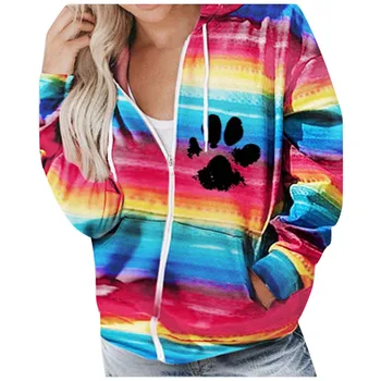 

Chamsgend Fashion Women Printing Hooded Zipper Pocket Long Sleeve Top Sweatshirt Female Clothing 2020