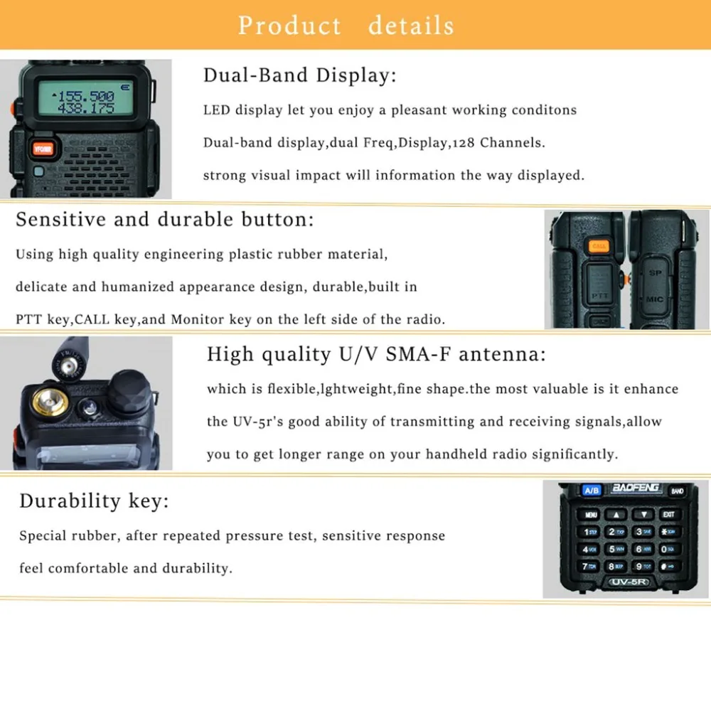 Уличная UV-5R портативная рация профессиональная CB радиостанция Baofeng UV5R трансивер 5 Вт VHF UHF портативная UV 5R охотничья радиостанция