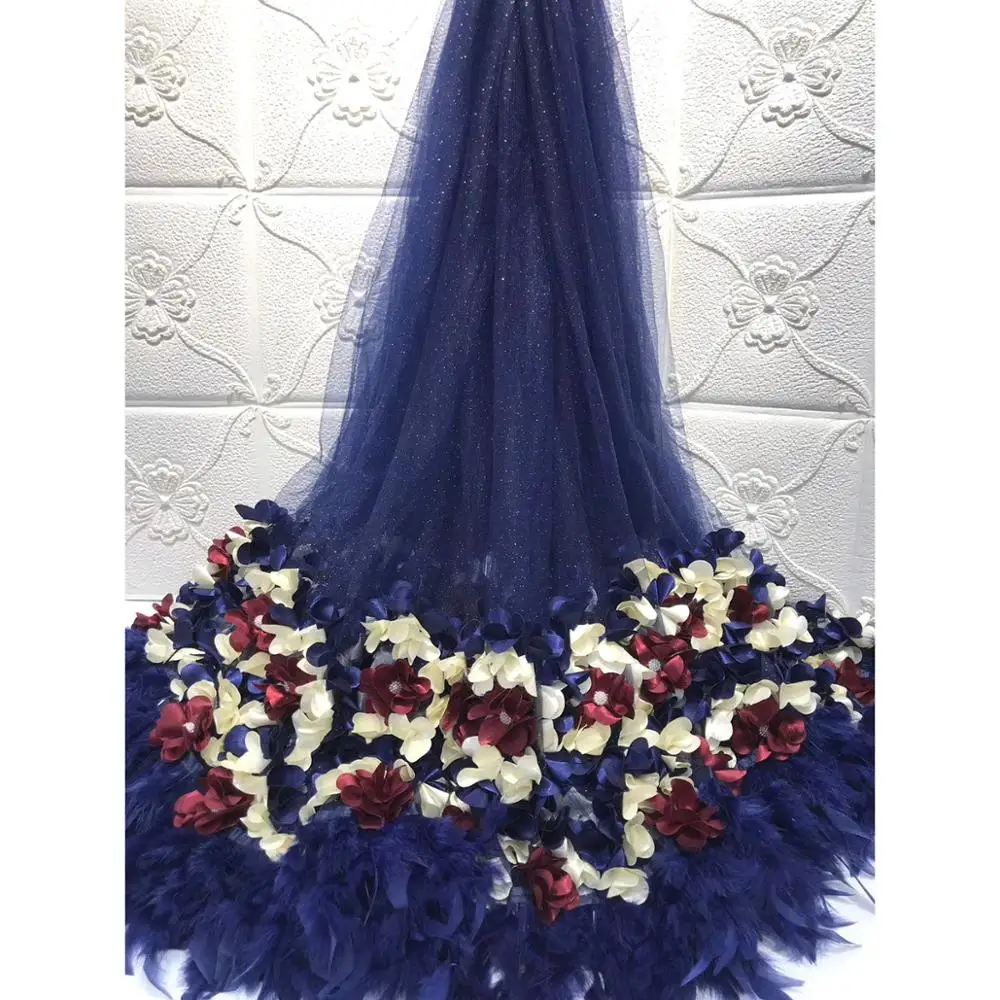 

New Design African Lace Fabric With Feather Nigerian Wedding Laces Fabrics 2019 High Quality Lace Tulle 3d French Lace Fabric