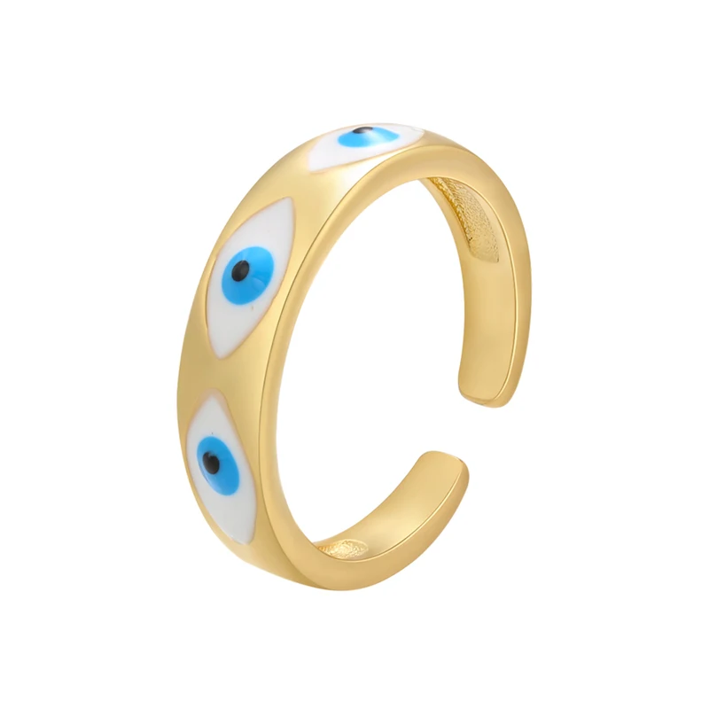 ZHUKOU NEW gold enamel eye ring for women creative simple summer Dripping oil opening ring fashion jewelry wholesale VJ270