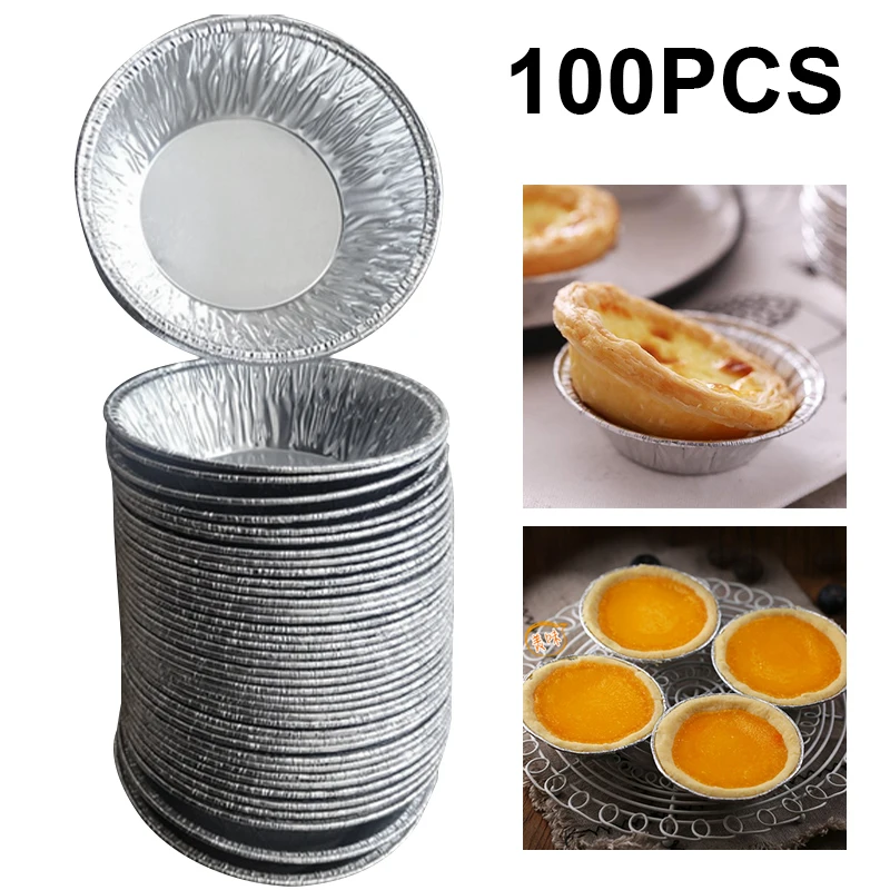 100Pcs Egg Tart Holder Molds Disposable Foil Tarts Pan Trays Kitchen Baking Cake Tools DIY