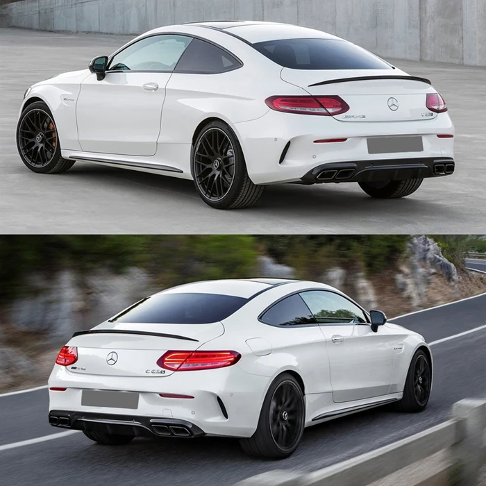 Для C63 рассеиватель AMG с выхлопные трубы для Mercedes Benz W205 C205 купе 2-дверный C200 C300 C43 AMG для C63 AMG заднего бампера v-стиля