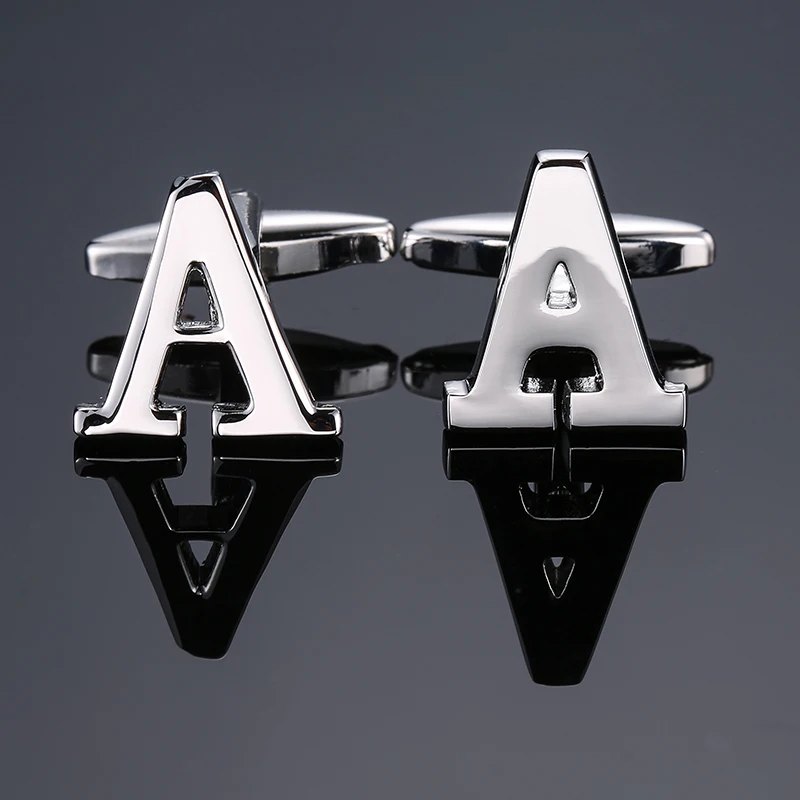 Men's Shirt Cufflinks A-Z 26 Letter Silvery Business For Gentlemen French Cuff Links Hand Engraving Jewelry crystal cufflinks