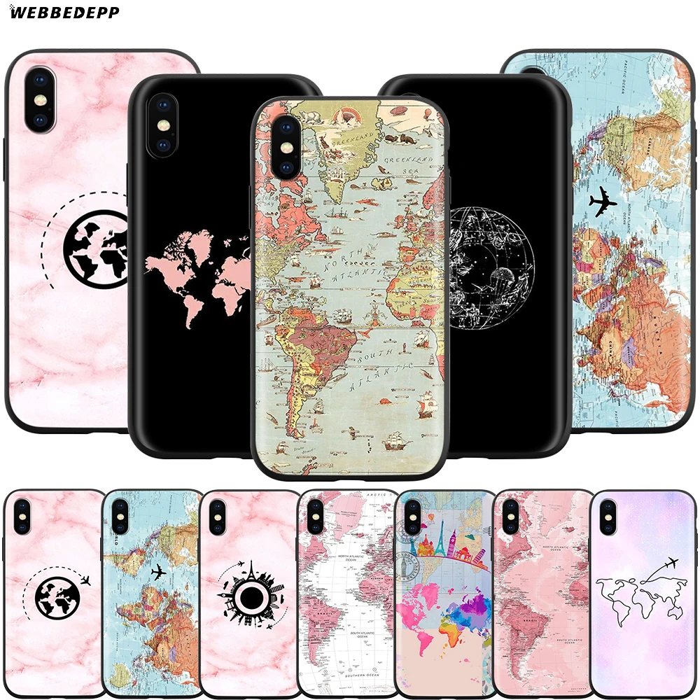 

Webbedepp Pink World Map Case for Apple iPhone 11 Pro XS Max XR X 8 7 6 6S Plus 5 5S SE