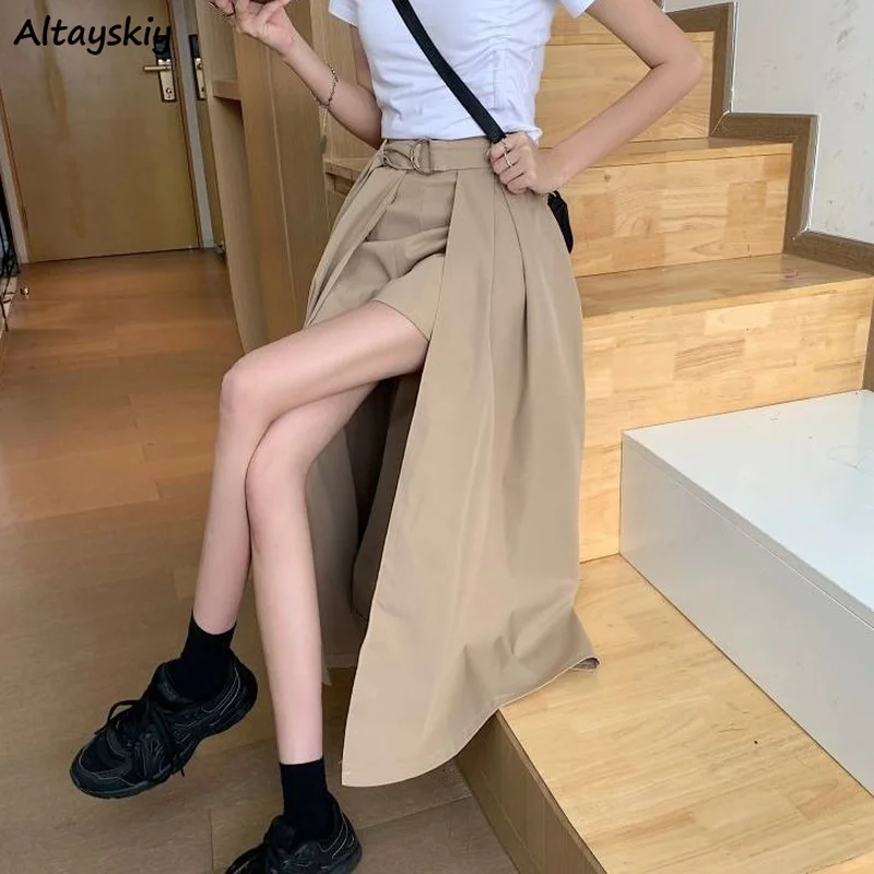 Faldas De diseño asimétrico para Mujer, fajas lisas elegantes, estilo coreano, básico, Sexy, informal, acogedor