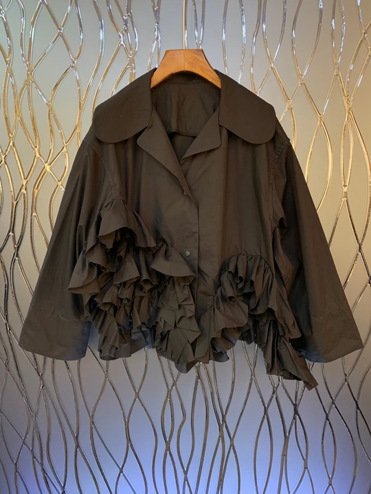 

2019 Early autumn new woman Lapel pendulum irregular lotus leaf pendulum decoration long-sleeved plain Huai jacket 831