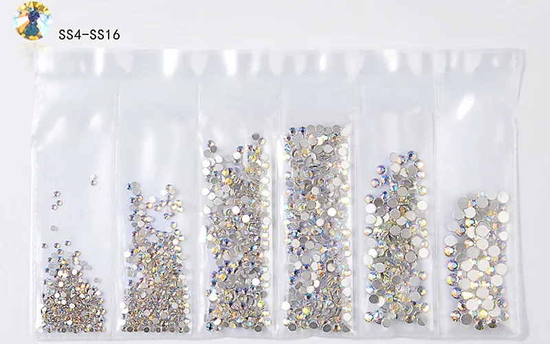 FlorVida 1 комплект смешанные 6 Размеры, дизайн ногтей Стразы драгоценные камни AB многоразмерные стеклянные стразы для ногтей 3D украшения кристалл