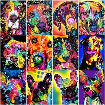 

HUACAN Picture By Number Dog Animal Drawing Canvas Acrylic Handpainted Oil Painting By Number Wall Art Gift Home Decor