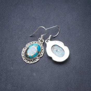 

Natural Copper Turquoise Handmade Unique 925 Sterling Silver Earrings 1 1/2" Y2308