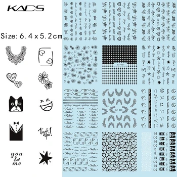 

KADS 12 sheet/1SET.CZ23-34 Water decal Nail Sticker Flowers&letters&cute face black design sticker For water transfer sticker