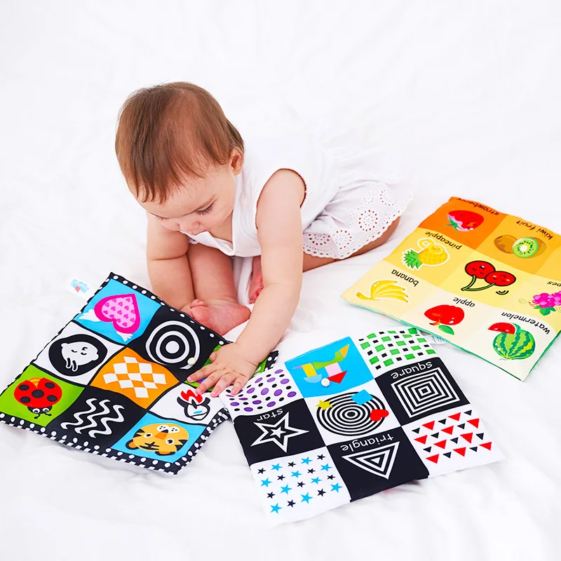 Bébé jouets pour nouveau-né livre en tissu doux 0-12 mois enfants apprenant éducatif noir/blanc Cognition bruissement son journal