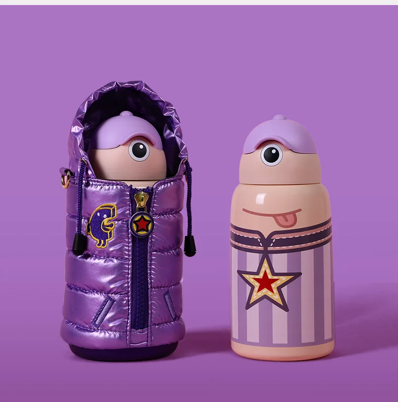Violet Новая детская чашка для сохранения тепла, портативная с соломинкой, обучающая чашка для напитков, герметичная чашка для воды из нержавеющей стали, теплая - Цвет: Violet
