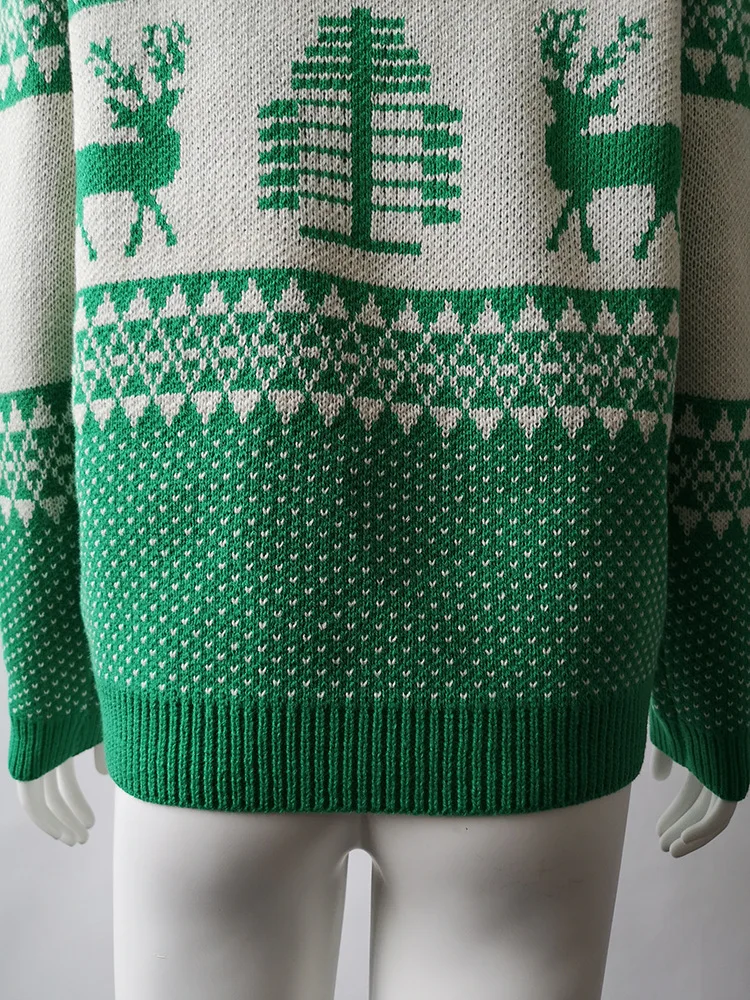 Рождественский свитер, осенний и зимний жаккардовый свитер со снежинками и лосем, женский свитер с длинным рукавом и круглым вырезом