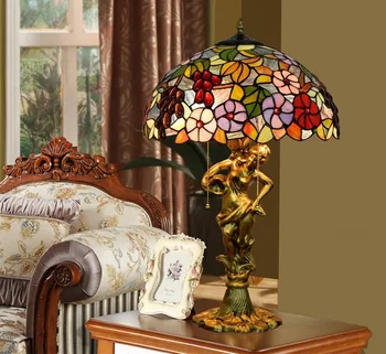 

40cm American rural art grape flower living room table lamp European Tiffany color glass retro lamp