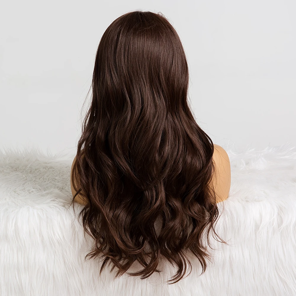 EASIHAIR Long Dark Brown Synthetic Wigs for Women Heat Resistant Wave Wigs Natural Fiber Hair Glueless Cosplay Wigs High Density