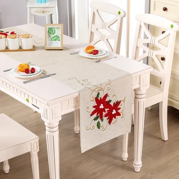 

Double Thickness Rustic Embroidered Floral Table Runners Christmas Decorations