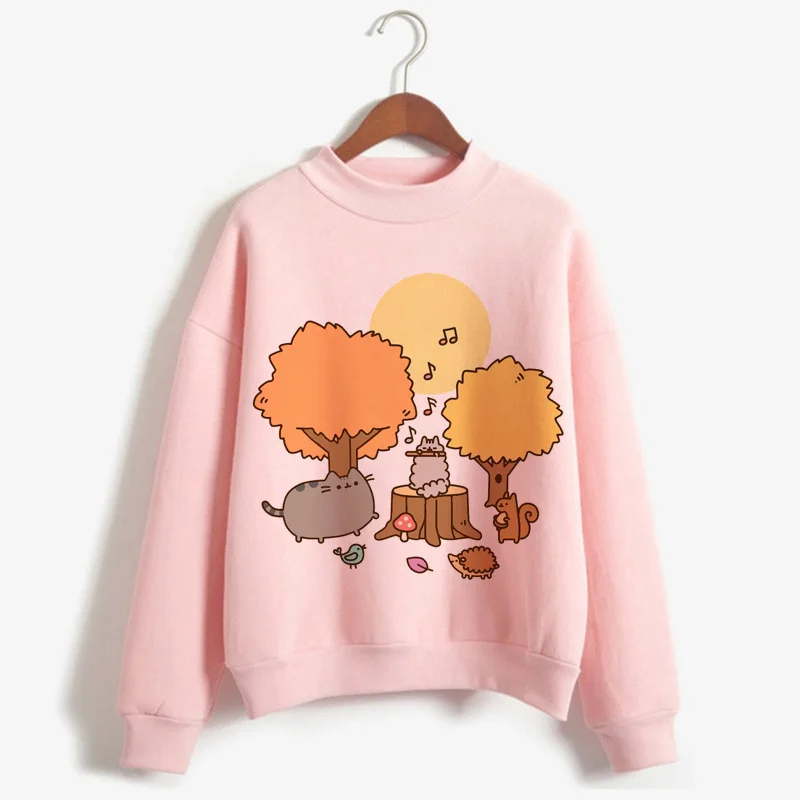 WY-pink-C1001-4 Милая Женская толстовка Ullzang Kawaii Pusheen Cat Harajuku в Корейском стиле; сезон осень-зима; теплая Женская толстовка с капюшоном - Цвет: WY-pink-C1001-4