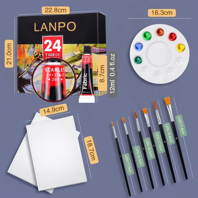 Set de Arte Pinturas de Telas 23 Piezas - Kit Pintura en Tela 