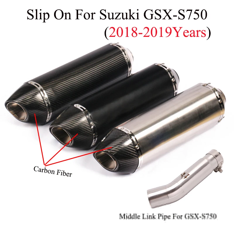 Motorcycle Exhaust Carbon Fiber Muffler Escape Moto Middle Connection Link Pipe Slip on For GSX S750 GSX-S 750 2018 2019 2020