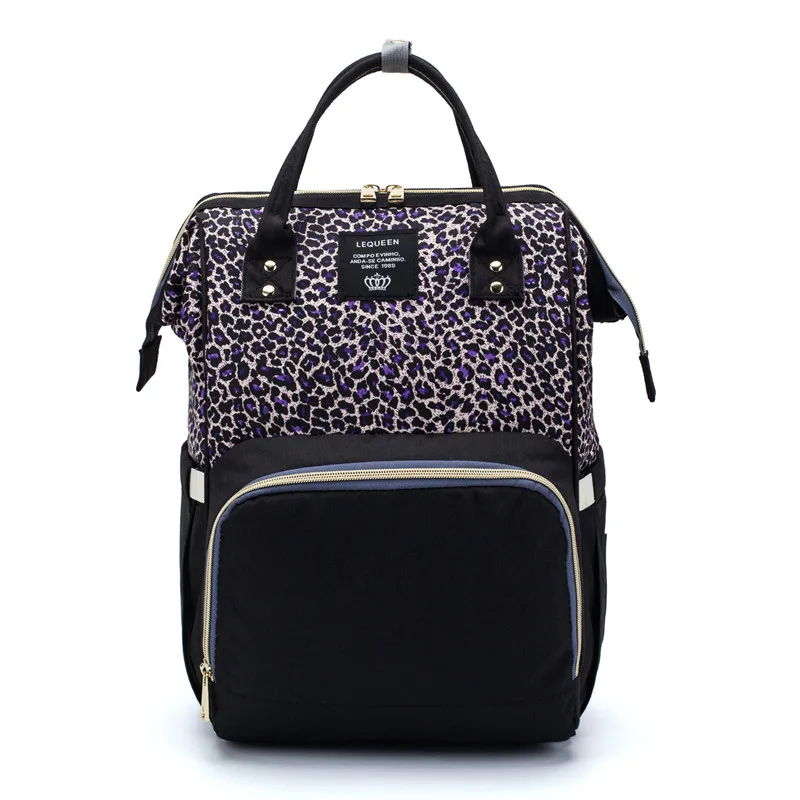 Purple Leopard Рюкзак для подгузников, сумка для мам, Большая вместительная сумка для мам и детей, многофункциональные водонепроницаемые уличные дорожные сумки для подгузников для ухода за ребенком - Цвет: Purple Leopard