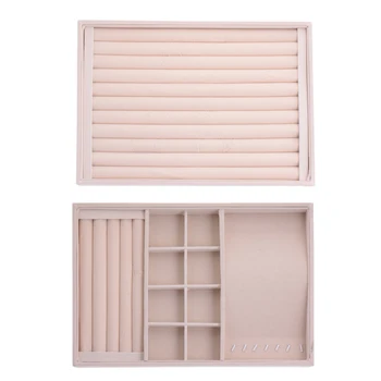 

Jewelry Box Necklace Ring Velvet Board Display Rings Bracelet Tray Beige Kit