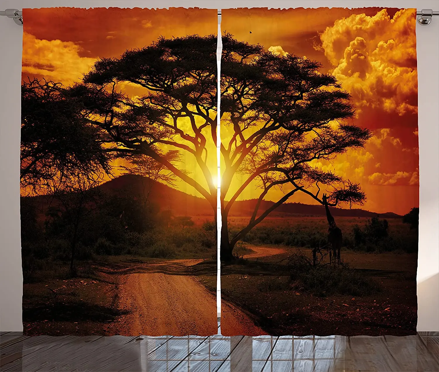 Sunset Curtains Majestic Tree with Horizon Background Mystic Nature Dramatic Landscape Living Room Bedroom Decor Window Drapes | Дом и сад