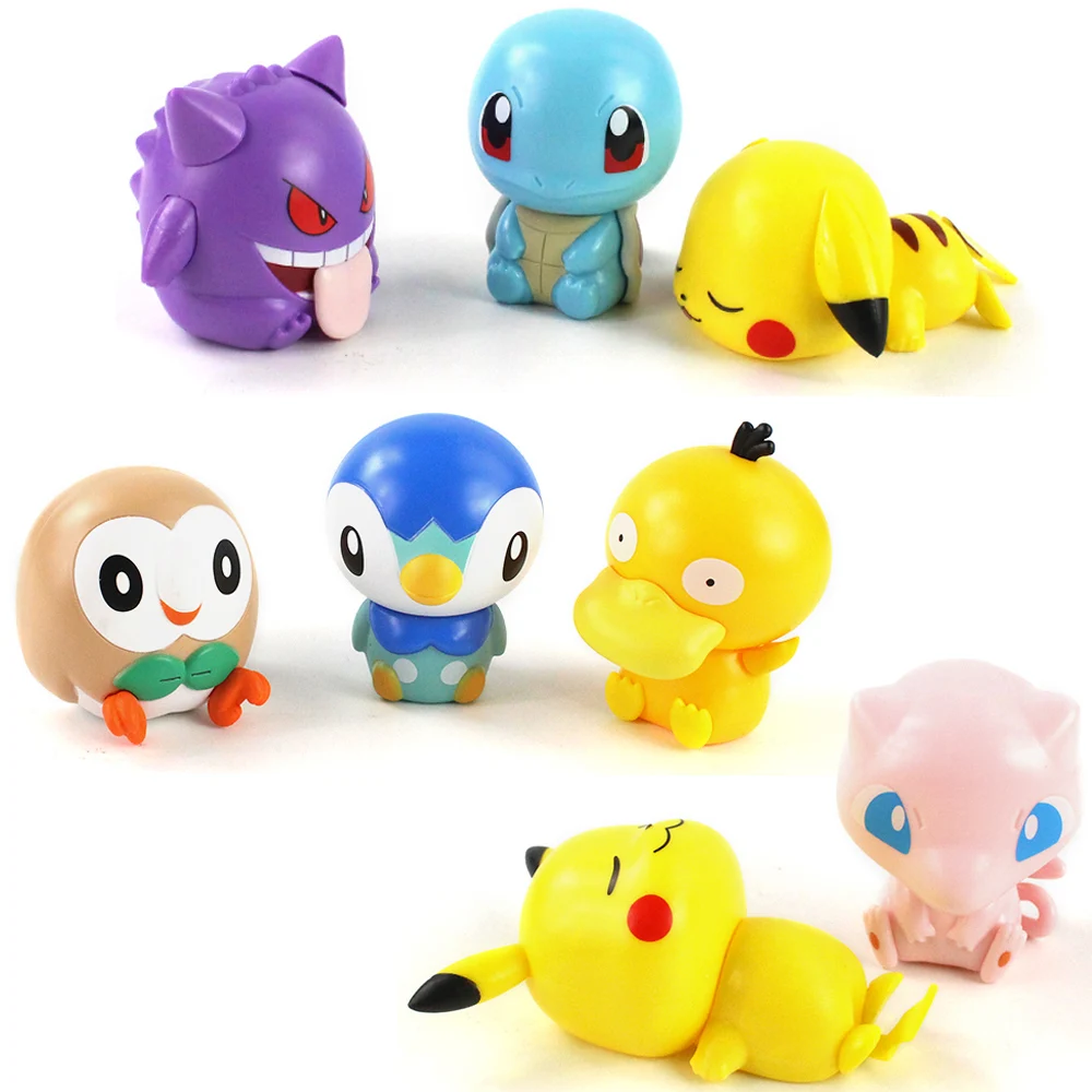 5 8 см шт./лот Rowlet Piplup Squirtle Gengar Mew Psyduck ПВХ Фигурки игрушки модель куклы детские