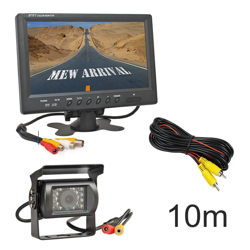 DIYKIT проводной 12 V-24 V DC " автомобильный монитор заднего вида комплект резервного копирования Водонепроницаемый CCD камера для автомобиля Системы Комплект для автобуса лошадь прицеп, дом на колесах - Название цвета: 10m