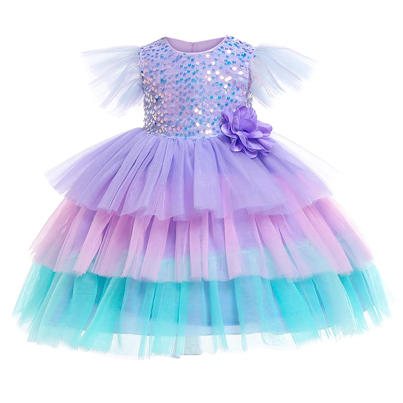 Детское платье принцессы с блестками оборками на рукавах | Детская одежда и обувь
