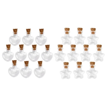 

20 Pcs Mini Glass Wishing Bottle Cork Bottle, 10 Pcs Four Angle Star & 10 Pcs Peach Shape