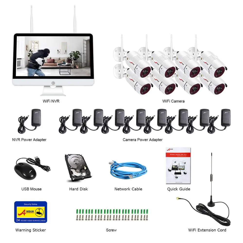 ANRAN 8-канальная камера безопасности 1080P HD 15 дюймов монитор NVR ip-камера уличная камера ночного видения система видеонаблюдения