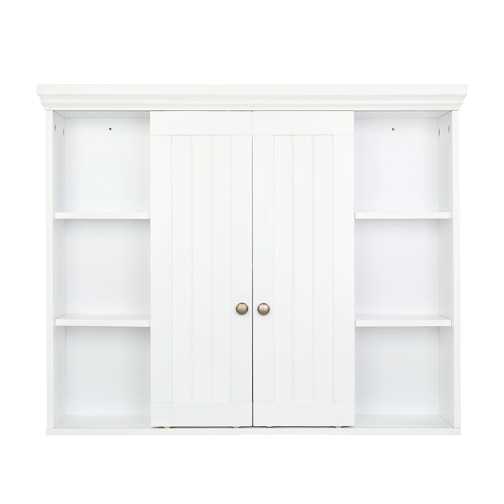 Bathroom Wall Cabinet Double Door Waterproof&Moisture Resistance Multi-Purpose for Dining Cupboard Porch Ark White[US-Stock]