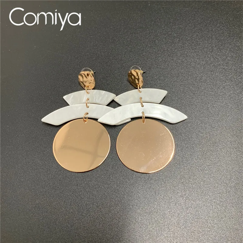 

Comiya Drop Earrings For Women Gold Color Zinc Alloy Acrylic Round Pendant Feminino Jewelry Geometric Dangle Earring Brincos