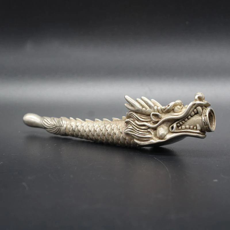 

Chinese Tibetan Silver Copper Dragon Old-Fashioned Tobacco Stick/Pipe