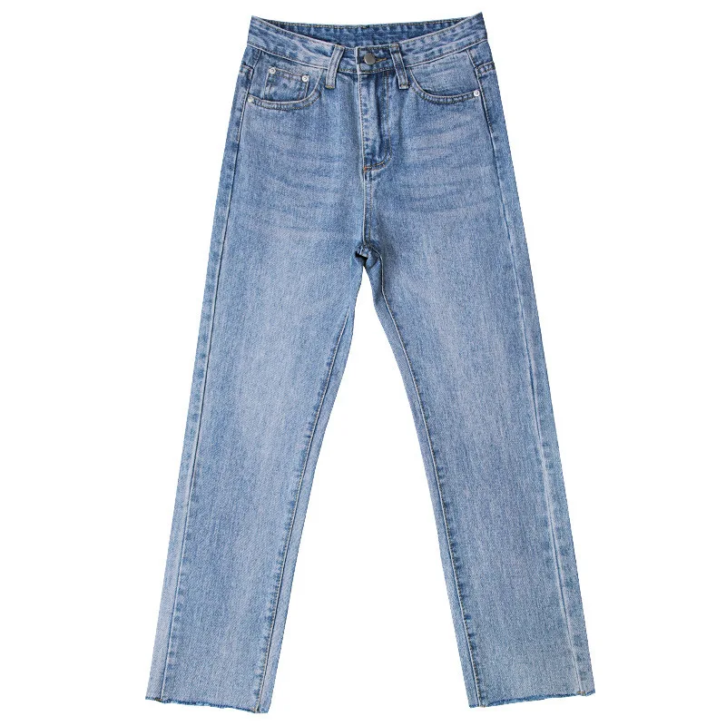 Spring New Jeans Women Streetwear Light Blue Skinny Pants Stretch Destroyed High Waist Frayed Straight Jeans