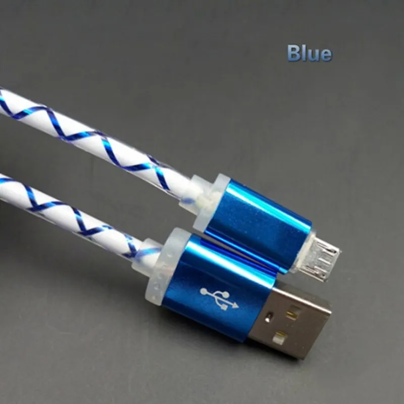 Синий Micro usb кабель для телефона светодиод Видимый поток света Micro usb зарядный кабель для синхронизации данных для телефона Android универсальный телефонный кабель 1 м - Цвет: Синий