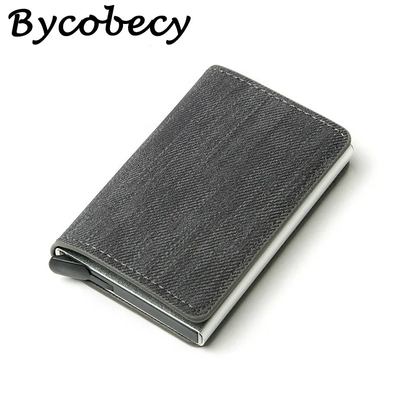 Bycobecy Джинсовый RFID блокирующий держатель для карт Противоугонный клатч одиночная коробка мужской женский кошелек Бизнес всплывающий металлический чехол для ID