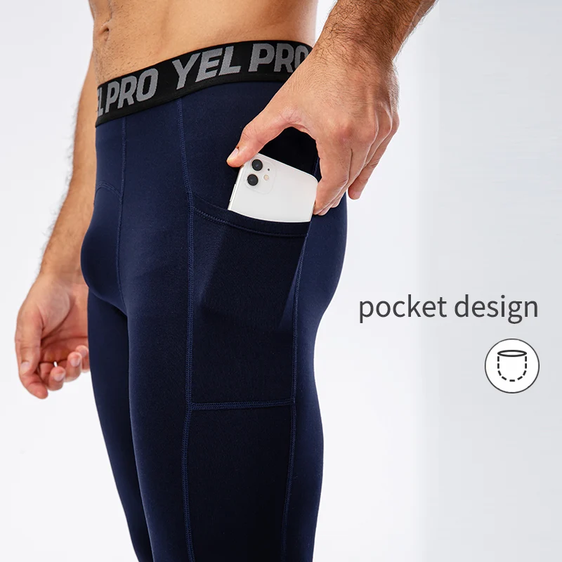 Men Compression Pants Autumn Winter Sports Fitness Running Pants  Basketball Workout Tights Gym Training Leggings With Pocket 4